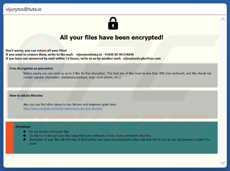 V ransomware nota di riscatto (pop-up)