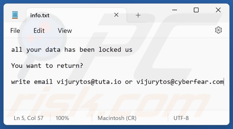 V ransomware file txt (info.txt)