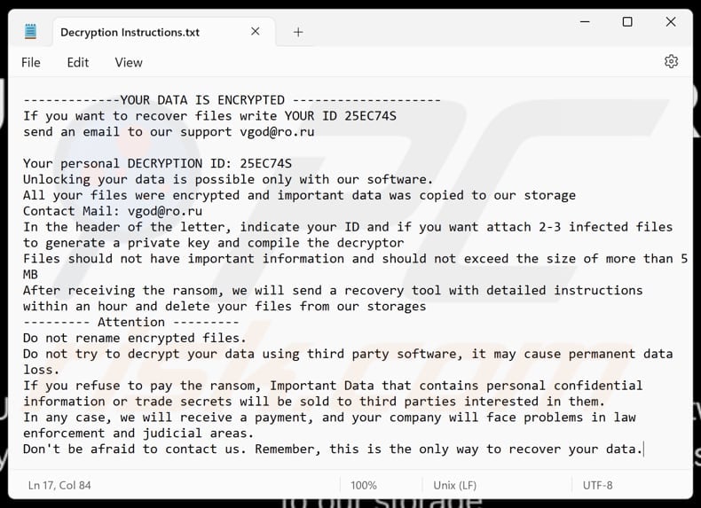 Vgod ransomware file di testo (Decryption Instructions.txt)