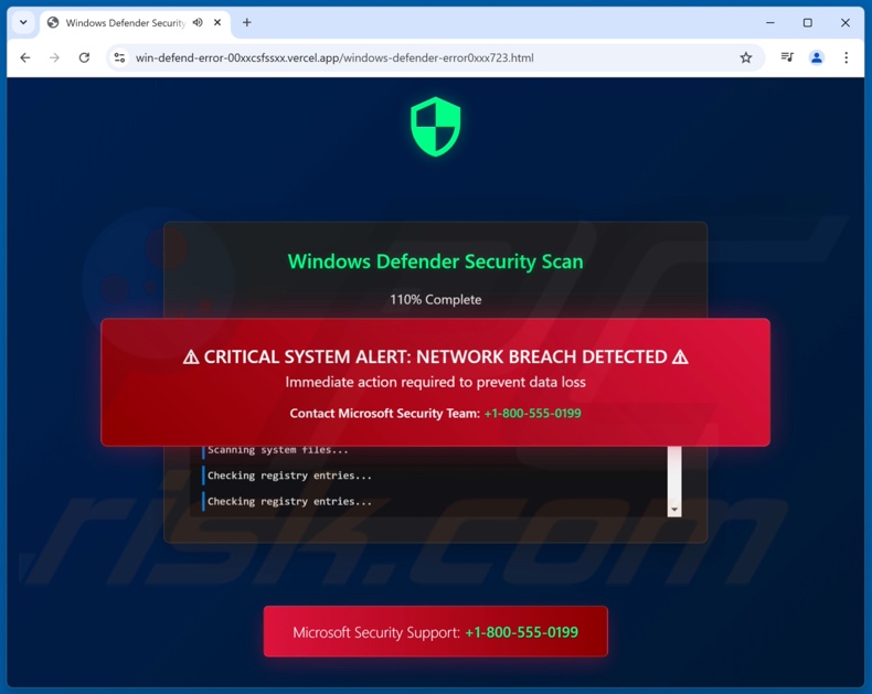 Windows Defender Security Scan truffa