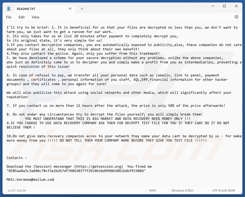 Boramae ransomware nota di riscatto (README.TXT)