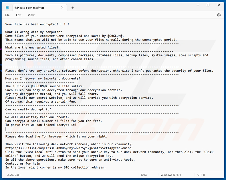 D0glun ransomware file di testo - @Please open me@.txt