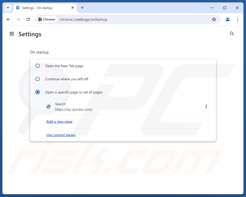 Rimozione di hp-quicker.com dalla homepage di Google Chrome