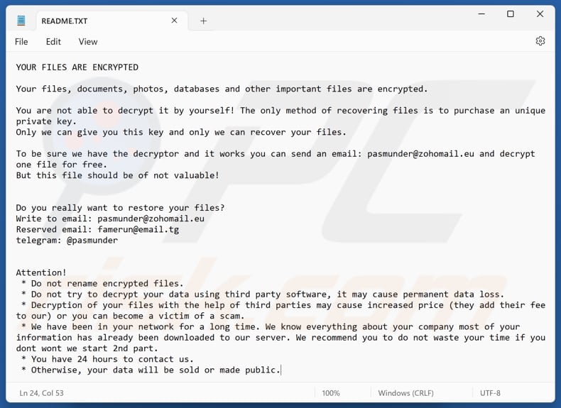 Hush ransomware file di testo (README.TXT)