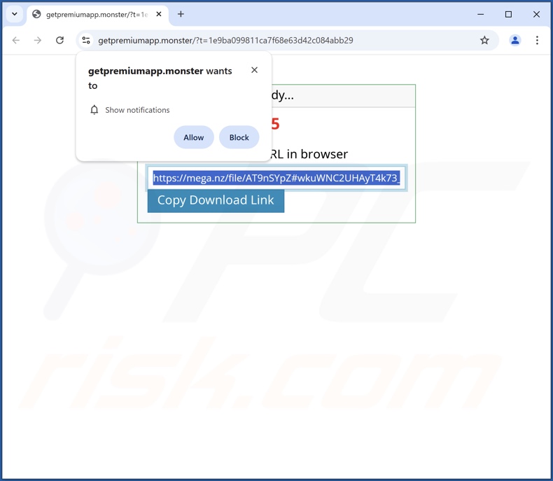 Sito web utilizzato per promuovere Kiicvoq Apps PUA (getpremiumapp[.]monster)