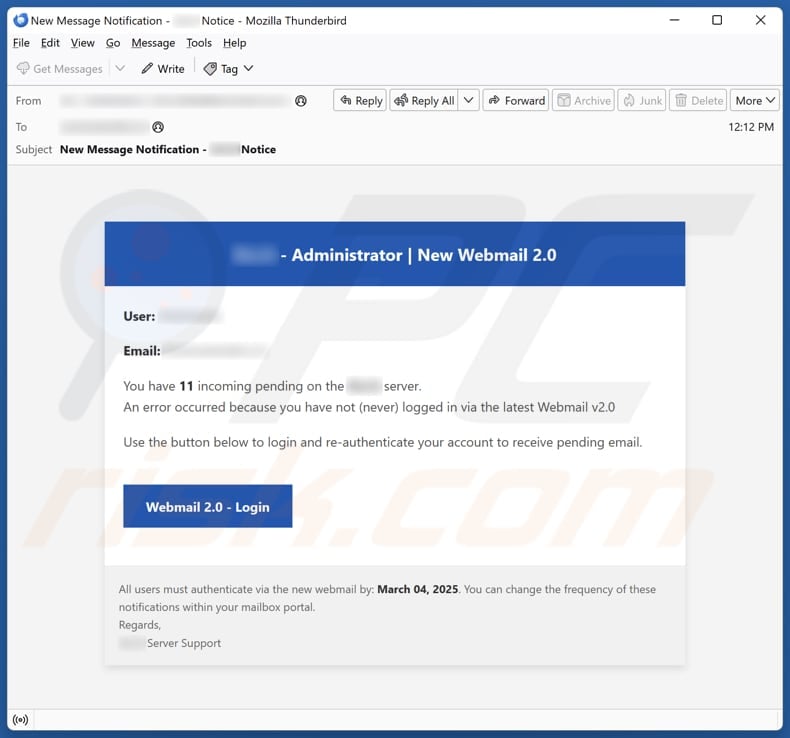 New Webmail 2.0 campagna di spam via e-mail