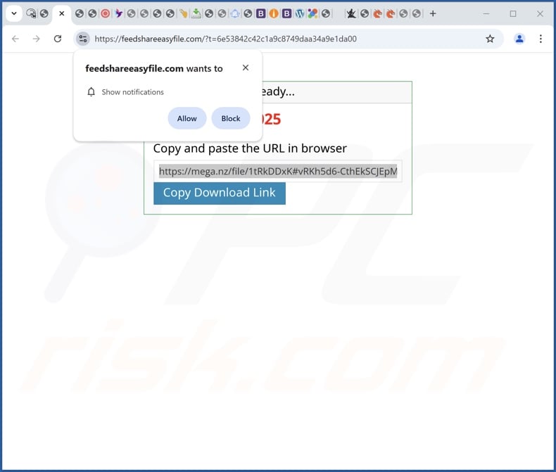 Sito web utilizzato per promuovere Roxaq Apps PUA (feedshareeasyfile[.]com)