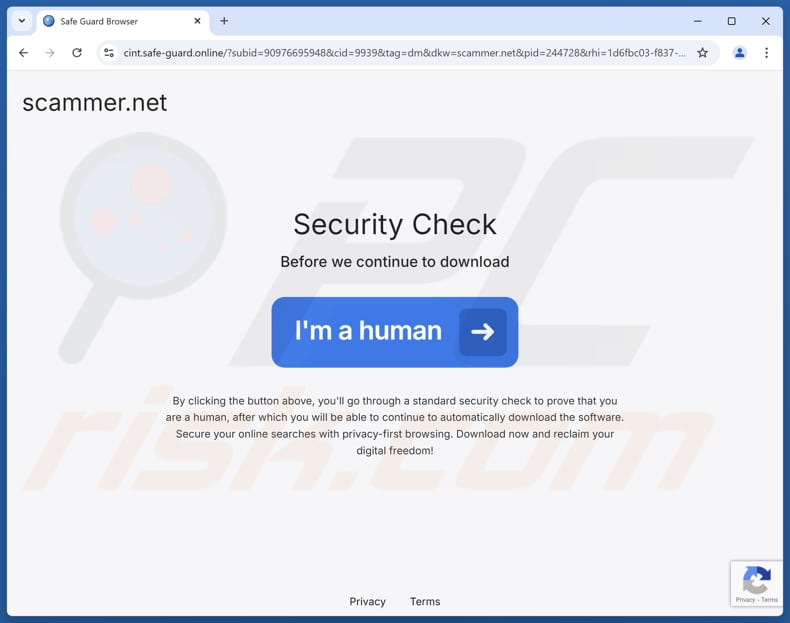 Sito web utilizzato per promuovere l'applicazione potenzialmente indesiderata SafeGuard Browser