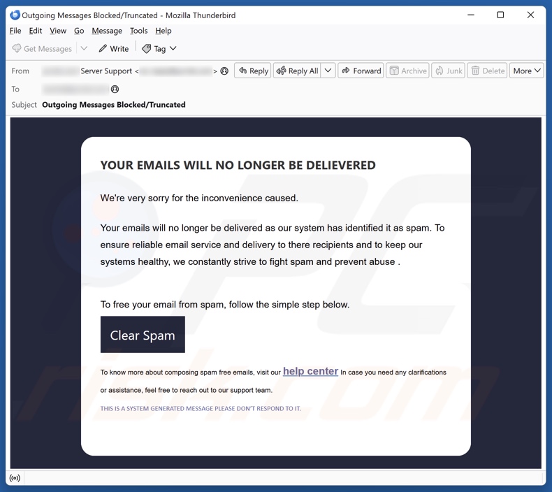 Your Emails Will No Longer Be Delivered campagna di spam via e-mail