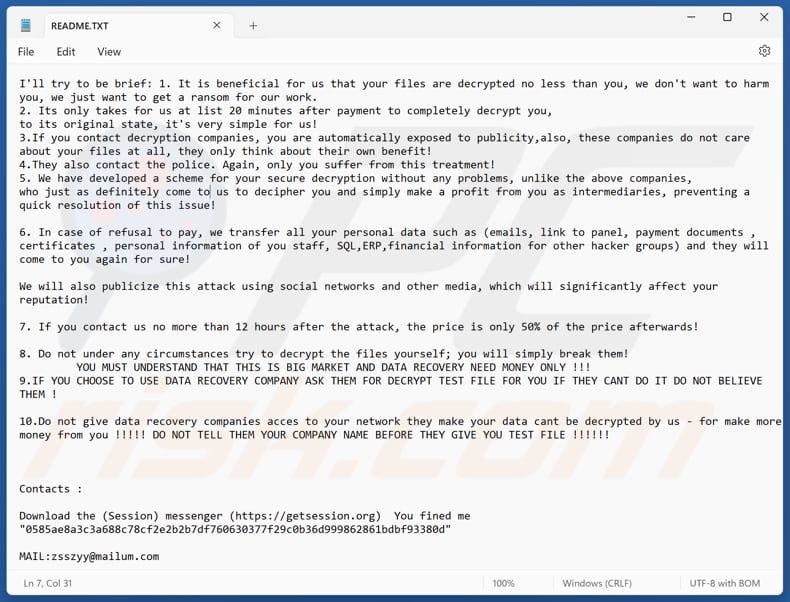 Zsszyy ransomware file di testo (README.TXT)