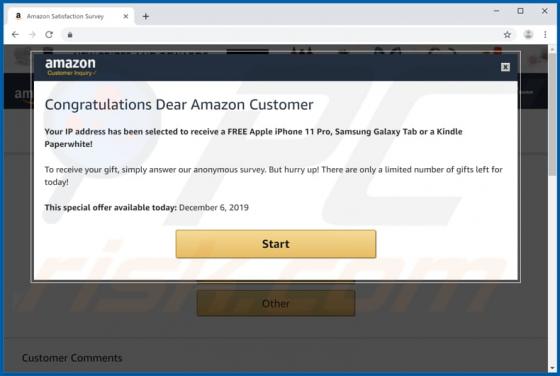 Congratulations Dear Amazon Customer POP-UP Truffa