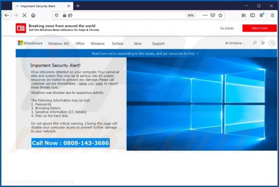 Important Security Alert! POP-UP Truffa