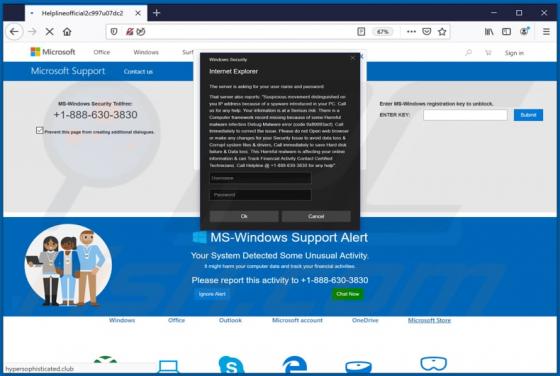 MS-Windows Support Alert POP-UP Truffa