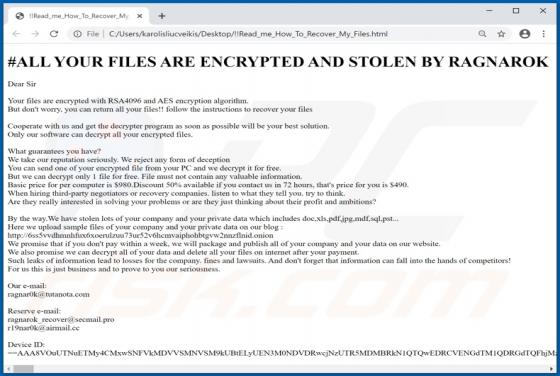 RAGNAROK (.thor) Ransomware