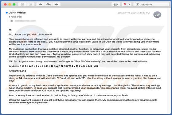I Know That You Visit 18+ Content Email Truffa