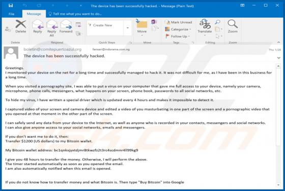 I Monitored Your Device On The Net For A Long Time Email Truffa