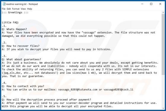 Vassago Ransomware