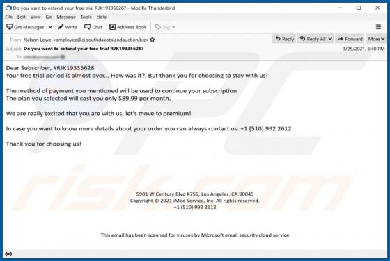 Your Free Trial Period is Almost Over Email truffa