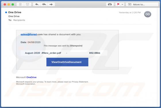 OneDrive Email Truffa