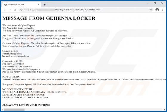 GEHENNA LOCKER Ransomware
