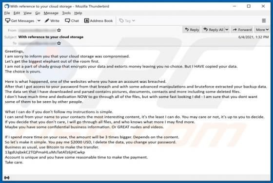 Your Cloud Storage Was Compromised Email Truffa