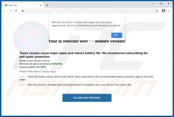 Your Device Is Infected With A Spam Virus POP-UP Truffa
