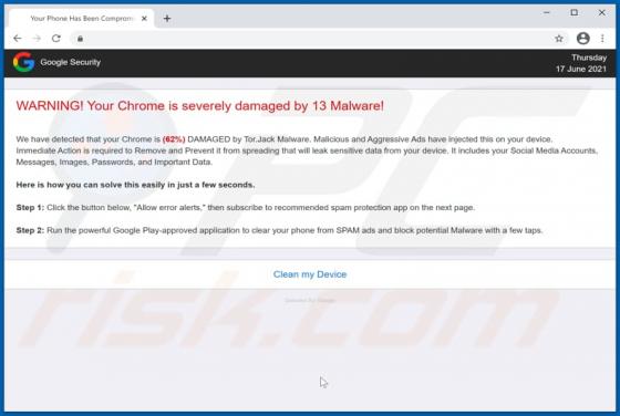 Your Chrome Is Severely Damaged By 13 Malware! POP-UP Truffa