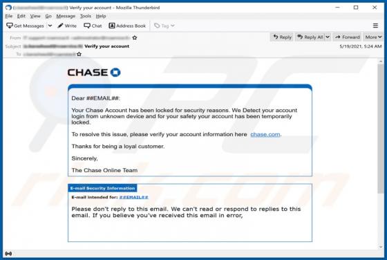 Chase Account Has Been Locked Email Truffa