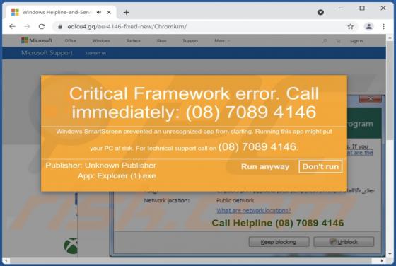 Critical Framework Error POP-UP Truffa