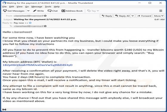 I Have Been Watching You Email Truffa