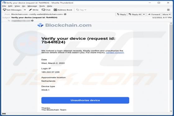 Blockchain.com Email Truffa