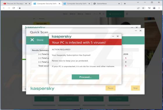 Kaspersky - Your PC Is infected With 5 viruses! POP-UP Truffa