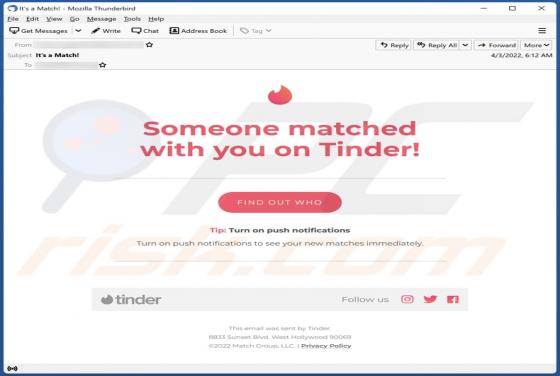 Someone Matched With You On Tinder! Email Truffa