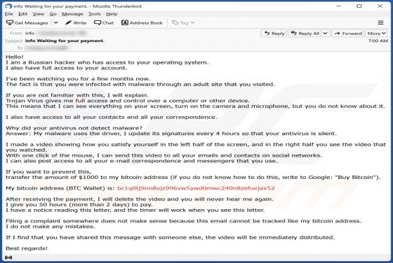 I Am A Russian Hacker Who Has Access To Your Operating System Email Truffa