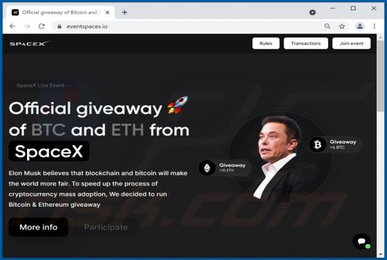 SpaceX BTC And ETH Giveaway POP-UP Truffa