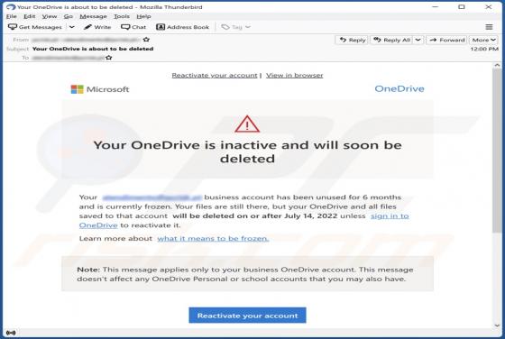 Your OneDrive Is Inactive And Will Soon Be Deleted Email Truffa