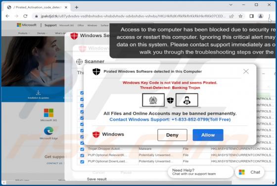 Pirated Windows Software Detected In This Computer POP-UP Scam