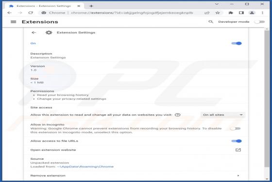 Extension Settings Browser Hijacker