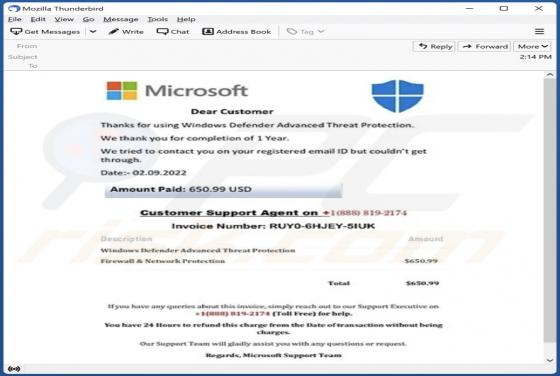 Windows Defender Advanced Threat Protection Email Truffa