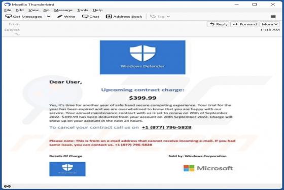 Windows Defender Email Truffa