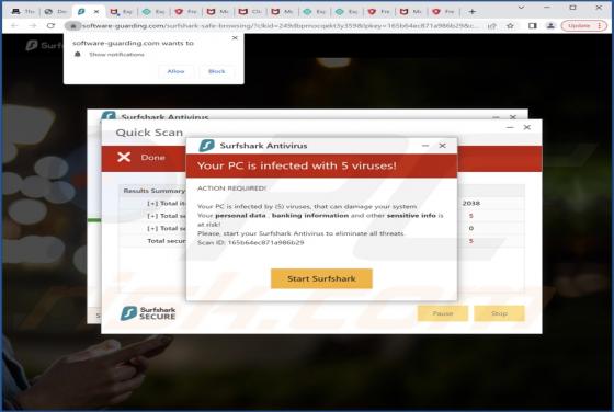 Surfshark - Your PC Is Infected With 5 Viruses! POP-UP Truffa