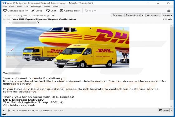 DHL Express Shipment Confirmation Email Truffa