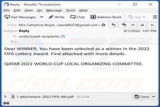 2022 FIFA Lottery Award Email Truffa