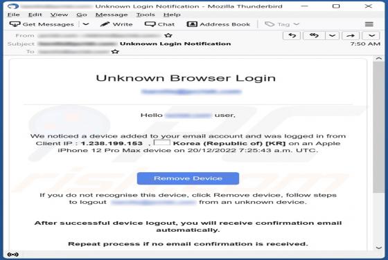 Unknown Browser Login Email Truffa