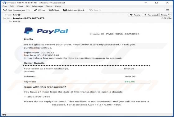 PayPal - Your Order Is Already Processed Email truffa