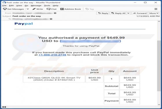 PayPal - You Authorised A Payment Email Truffa