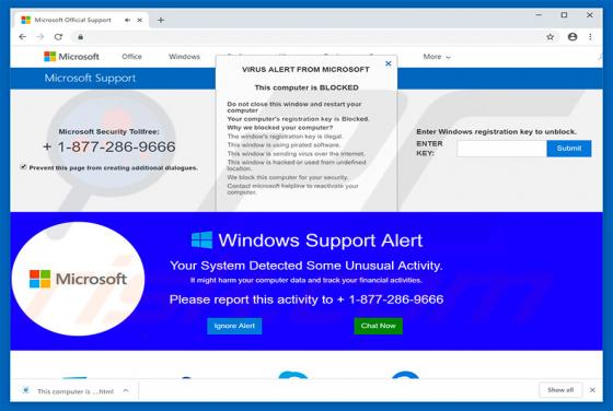 Microsoft Support Alert POP-UP Truffa