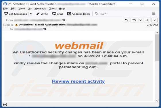 Webmail Security Changes Email Truffa