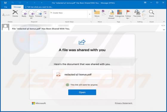 A File Was Shared With You Email truffa