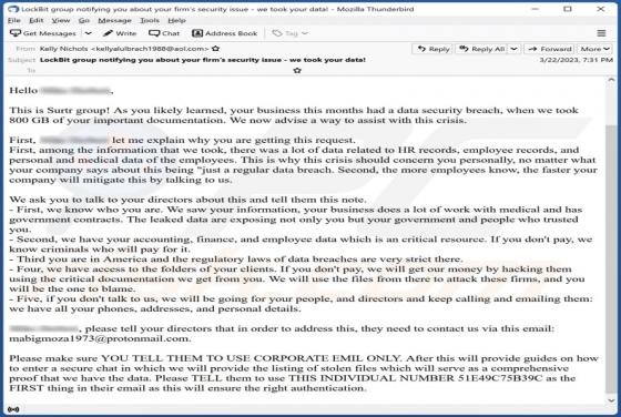 Security Breach - Stolen Data Email Truffa